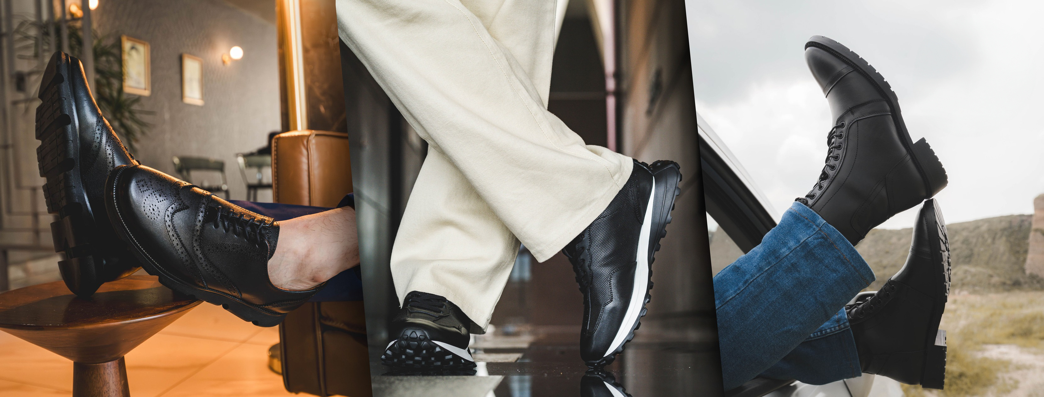 Roven Leather premium leather shoes in an editorial studio scene